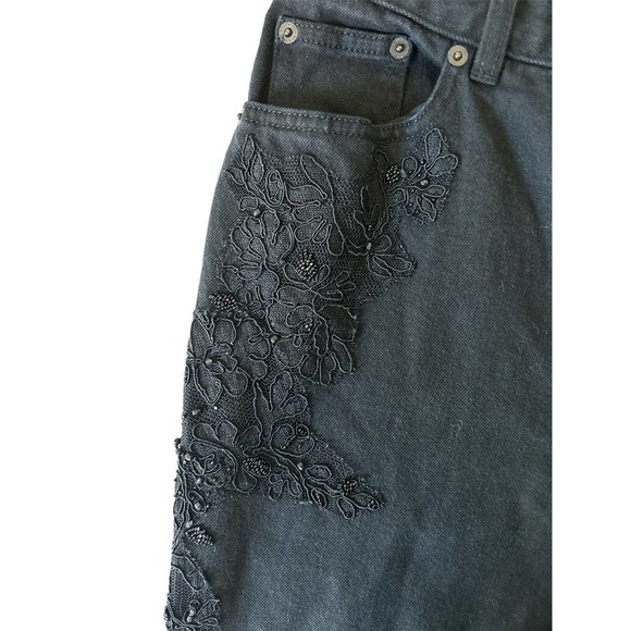 Lauren Ralph Lauren Sz 4 High Waisted Straight Leg Embroidered Lace Beaded Jeans - Picture 4 of 7